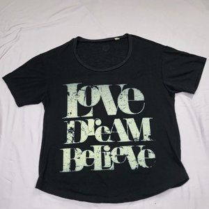Modern Lux Womens Short Sleeve Tee Knit Black L Poly Rayon 'Love Dream Believe'